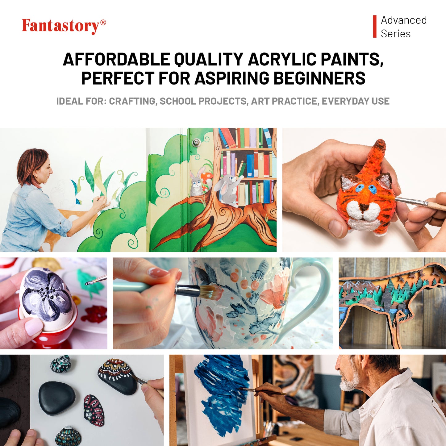 Fantastory 15 Colors Large Acrylic Craft Paint, 16.9 oz,500 ml
