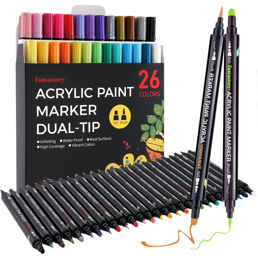 Fantastory Acrylic Paint Markers, Dual Tip Art Marker Paint Pens Set (26-Pack)