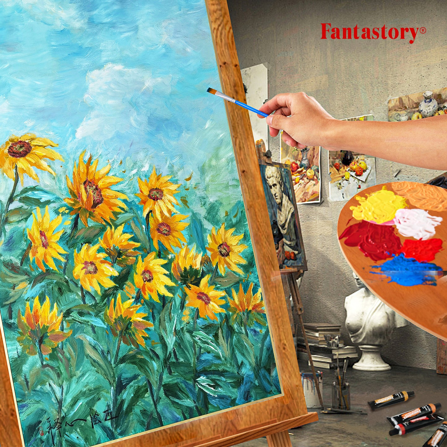 Fantastory 12ML 24 Colors Acrylic Paint Set with 3 Paint Brushes