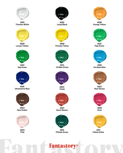 Fantastory 30 Pack Acrylic Paint, 18 Colors Acrylic Craft Paint Set with Brushes for Adults Beginner Artists