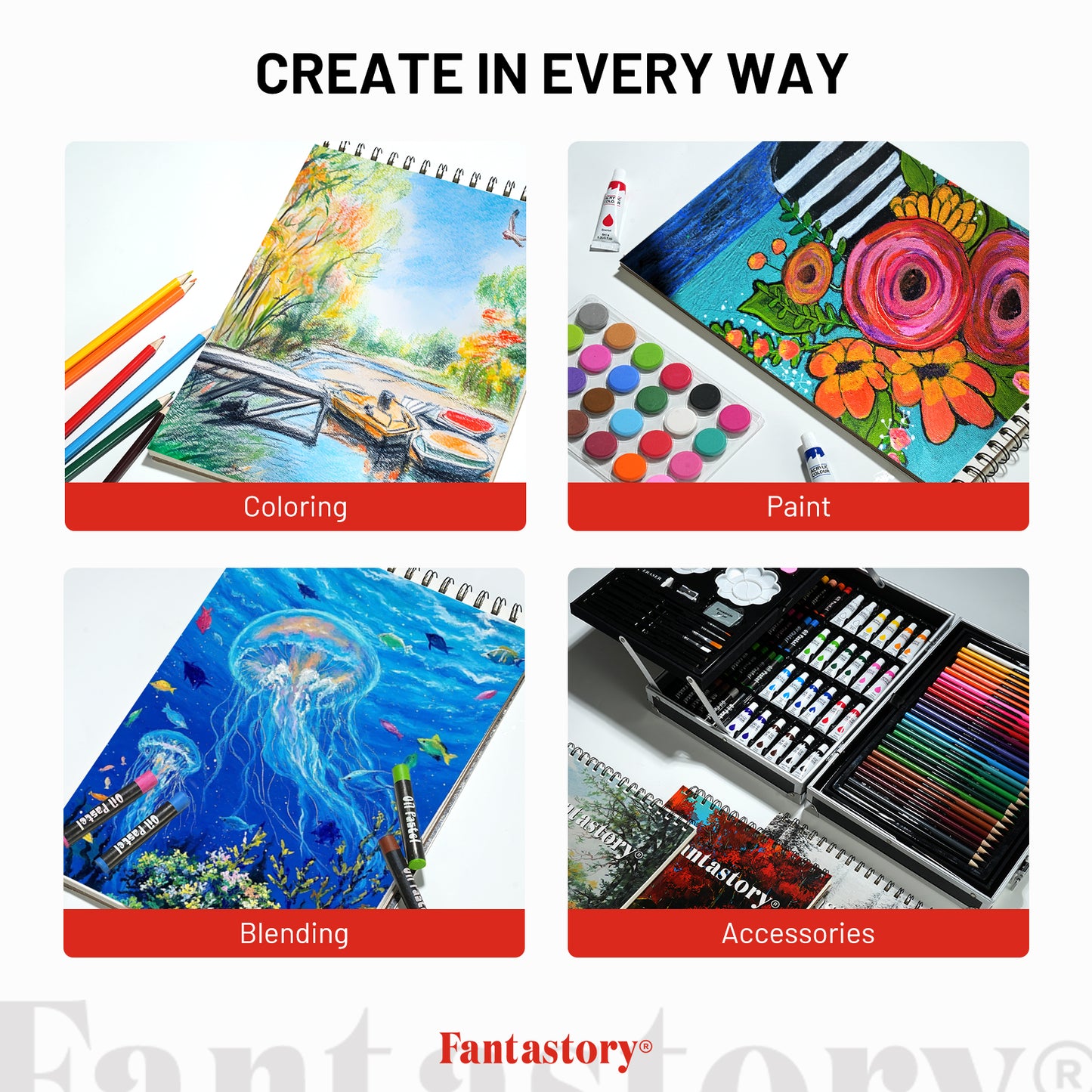 Fantastory Art Set for Painting, 145 Pcs Drawing Art Supplies Double Layers Aluminum Box