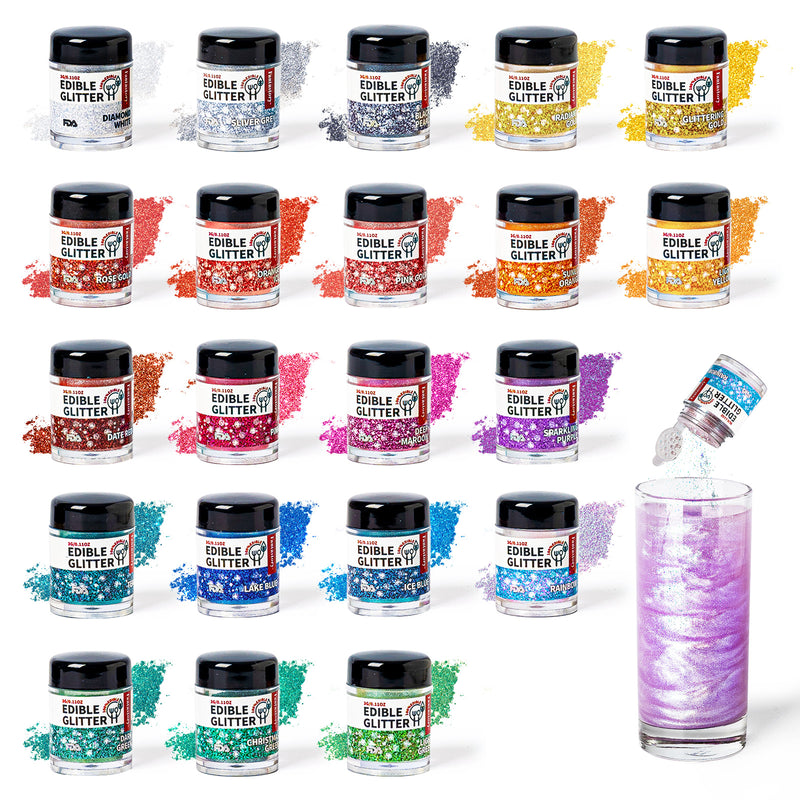 Fantastory 21 Colors (3g Each) Edible Glitter Set: Luster Dust for DIY, Nail Art, Decorating, Baking