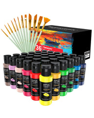 Fantastory (2oz /60ml) Acrylic Paint Set 36 Colors with 12 Brushes for Adults and Kids