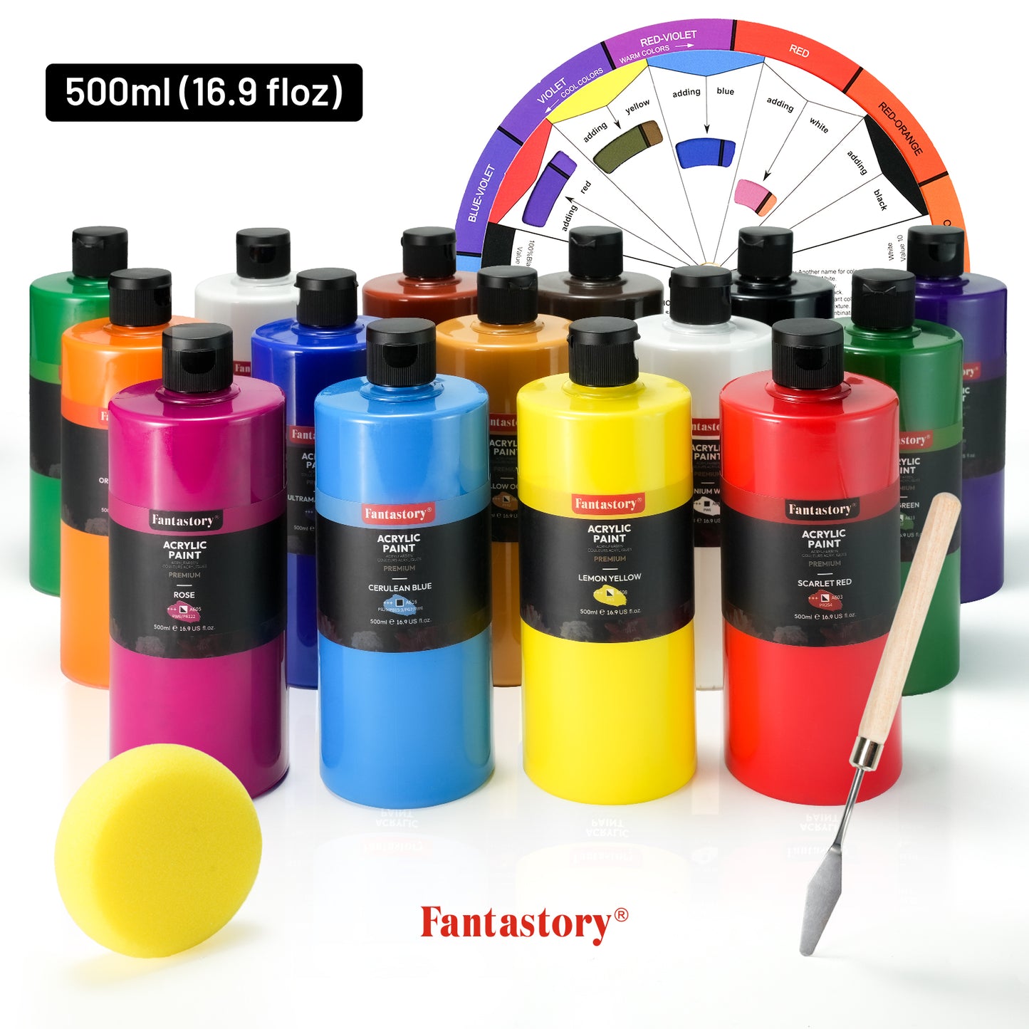 Fantastory 15 Colors Large Acrylic Craft Paint, 16.9 oz,500 ml