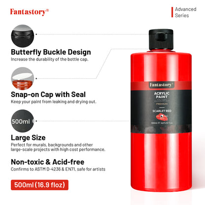 Fantastory 15 Colors Large Acrylic Craft Paint, 16.9 oz,500 ml