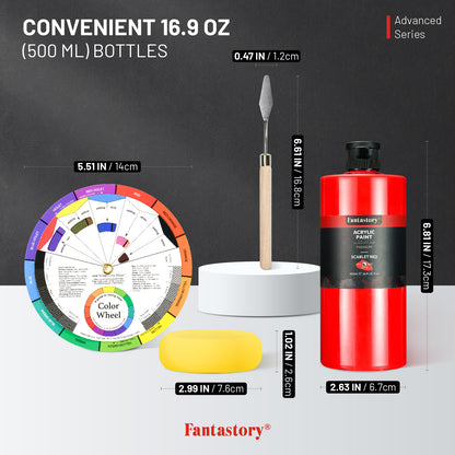 Fantastory 15 Colors Large Acrylic Craft Paint, 16.9 oz,500 ml