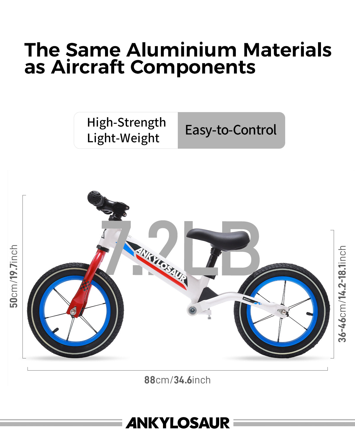 ANKLOSAUR No Pedal Balance Bike, 12" Toddler Bicycle with Adjustable Seat Height Ages 2-5