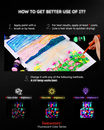 Glow in the Dark Paint,8 Bright Colours Liquid Luminous Paint, Neon Paints Glow in Dark for Painting