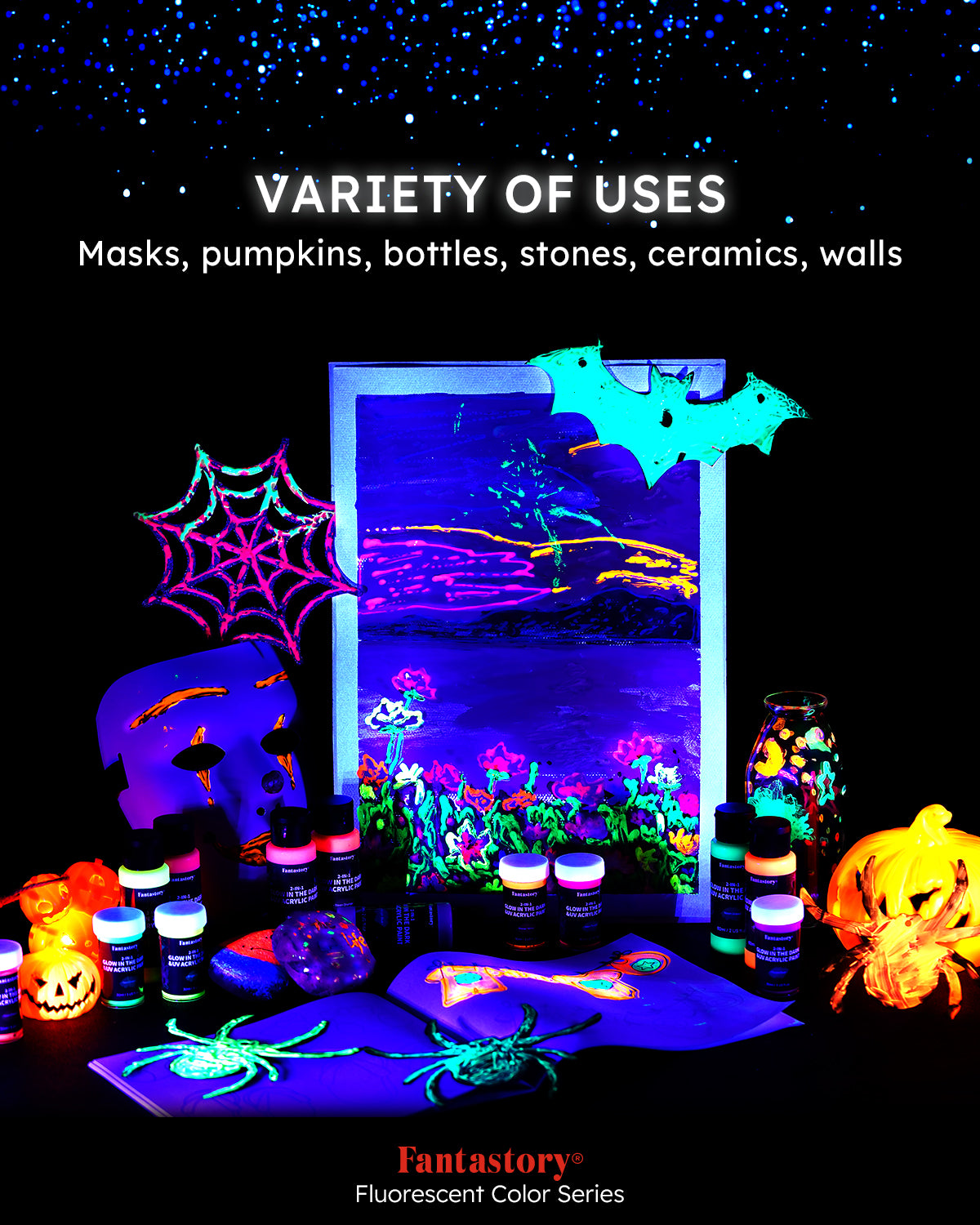 Glow in the Dark Paint,8 Bright Colours Liquid Luminous Paint, Neon Paints Glow in Dark for Painting