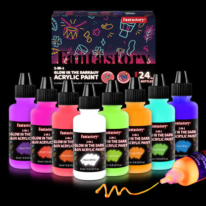 Glow in the Dark Paint,8 Bright Colours Liquid Luminous Paint, Neon Paints Glow in Dark for Painting