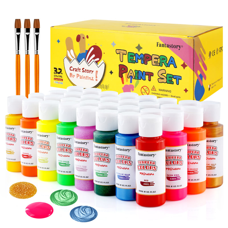 Fantastory Tempera Paint Set 32 Colors, Washable Paint for Kids