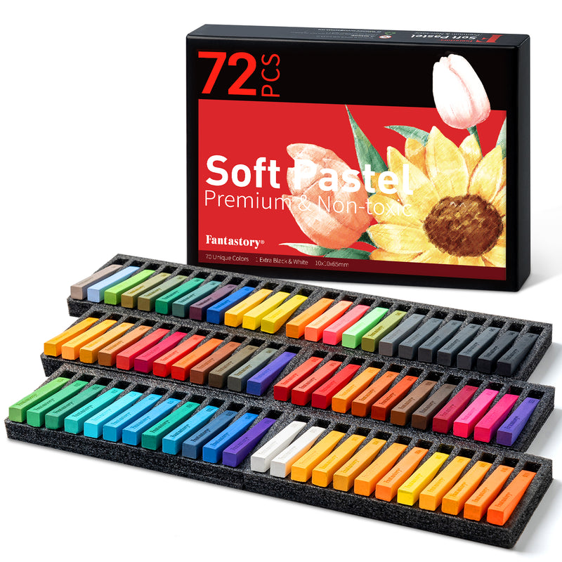 Fantastory Long Soft Chalk Pastels Set, Non Toxic Soft Pastels 72 Sticks,Includes 5 Fluorescent Colors