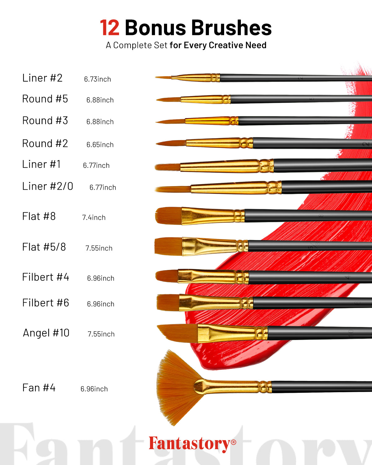 Fantastory Acrylic Paint Set, 18 Colors with 12 Brushes, Pro Artist Kit