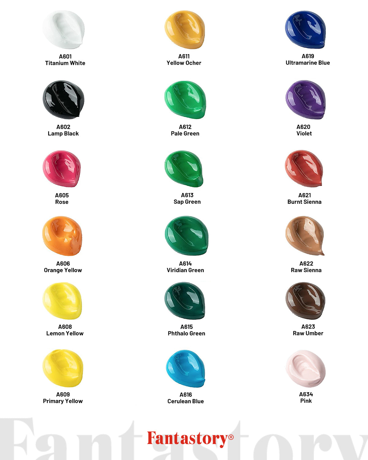 Fantastory Acrylic Paint Set, 18 Colors with 12 Brushes, Pro Artist Kit