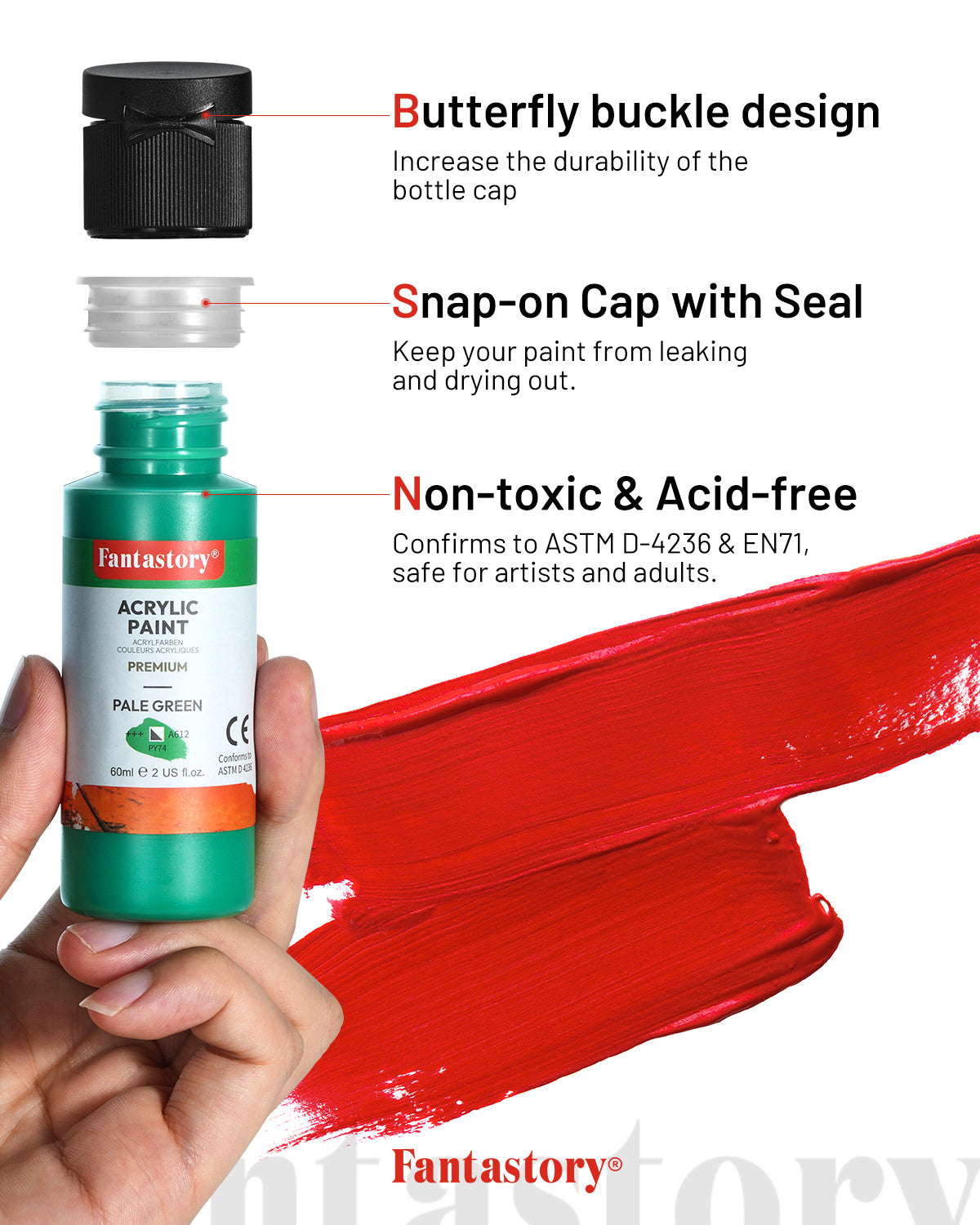 Fantastory Acrylic Paint Set, 18 Colors with 12 Brushes, Pro Artist Kit