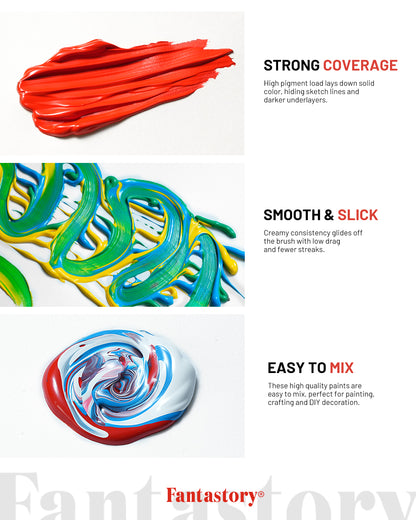 Fantastory Acrylic Paint Set, 18 Colors with 12 Brushes, Pro Artist Kit