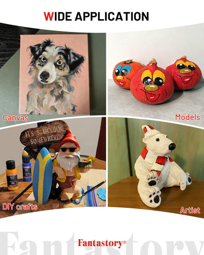 Fantastory Acrylic Paint Set, 18 Colors with 12 Brushes, Pro Artist Kit