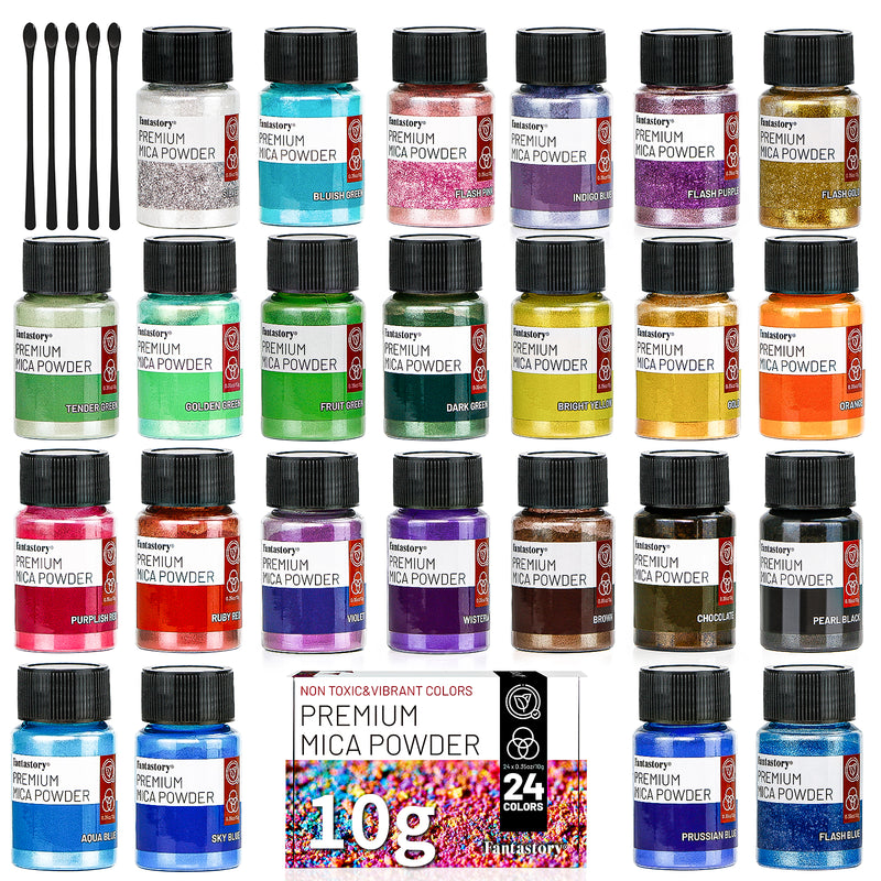 Fantastory Mica Powder for Epoxy Resin, (0.35oz/10g) 24 Colors Pigment Powder