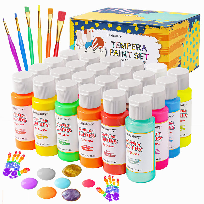 Fantastory Tempera Paint Set 24 Colors (2oz Each), Washable Paint for Kids.