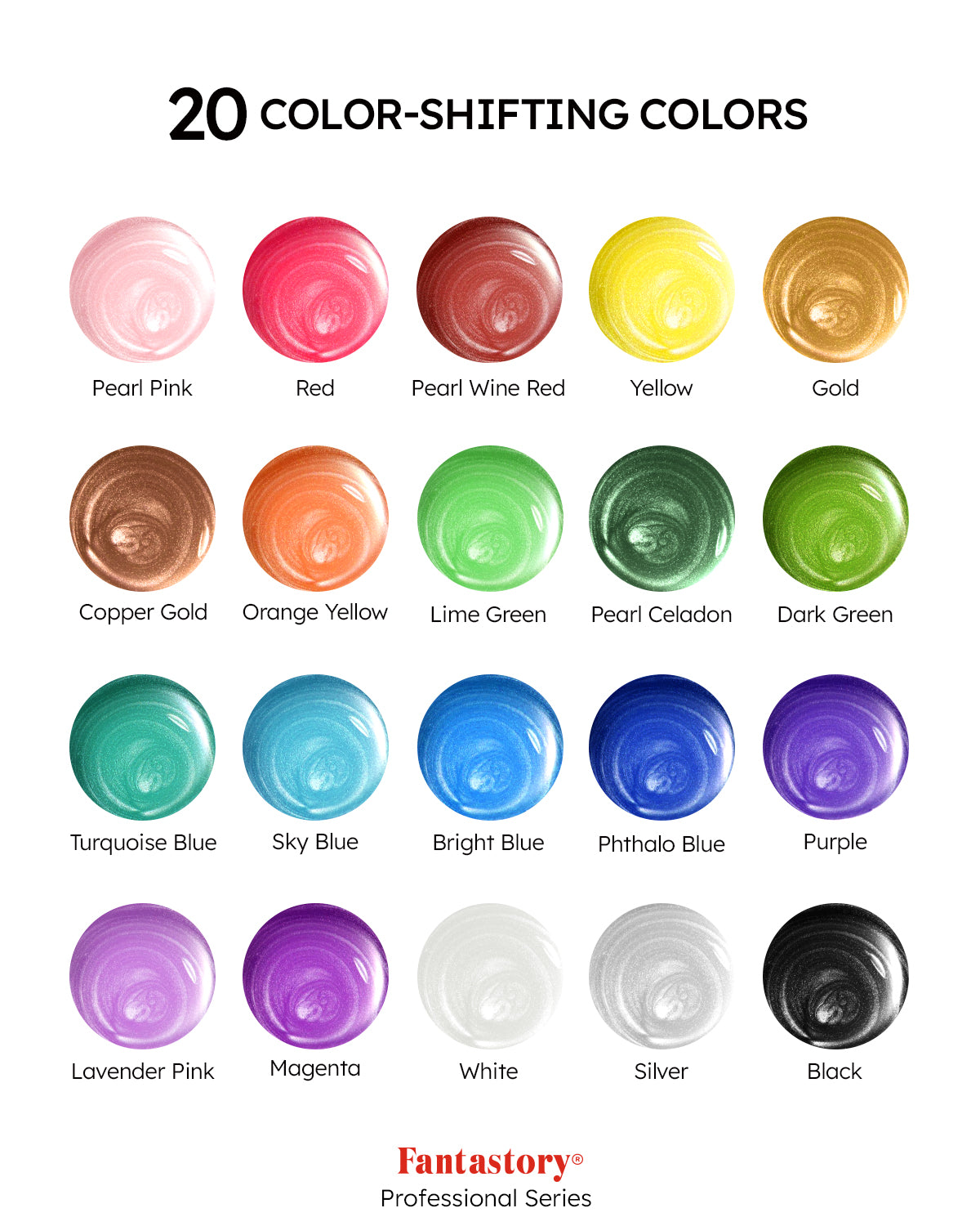 Fantastory Acrylic Paint Set, 20 Metallic Colors, 2 oz, 12 Brushes