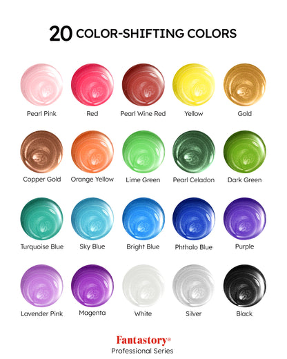 Fantastory Acrylic Paint Set, 20 Metallic Colors, 2 oz, 12 Brushes