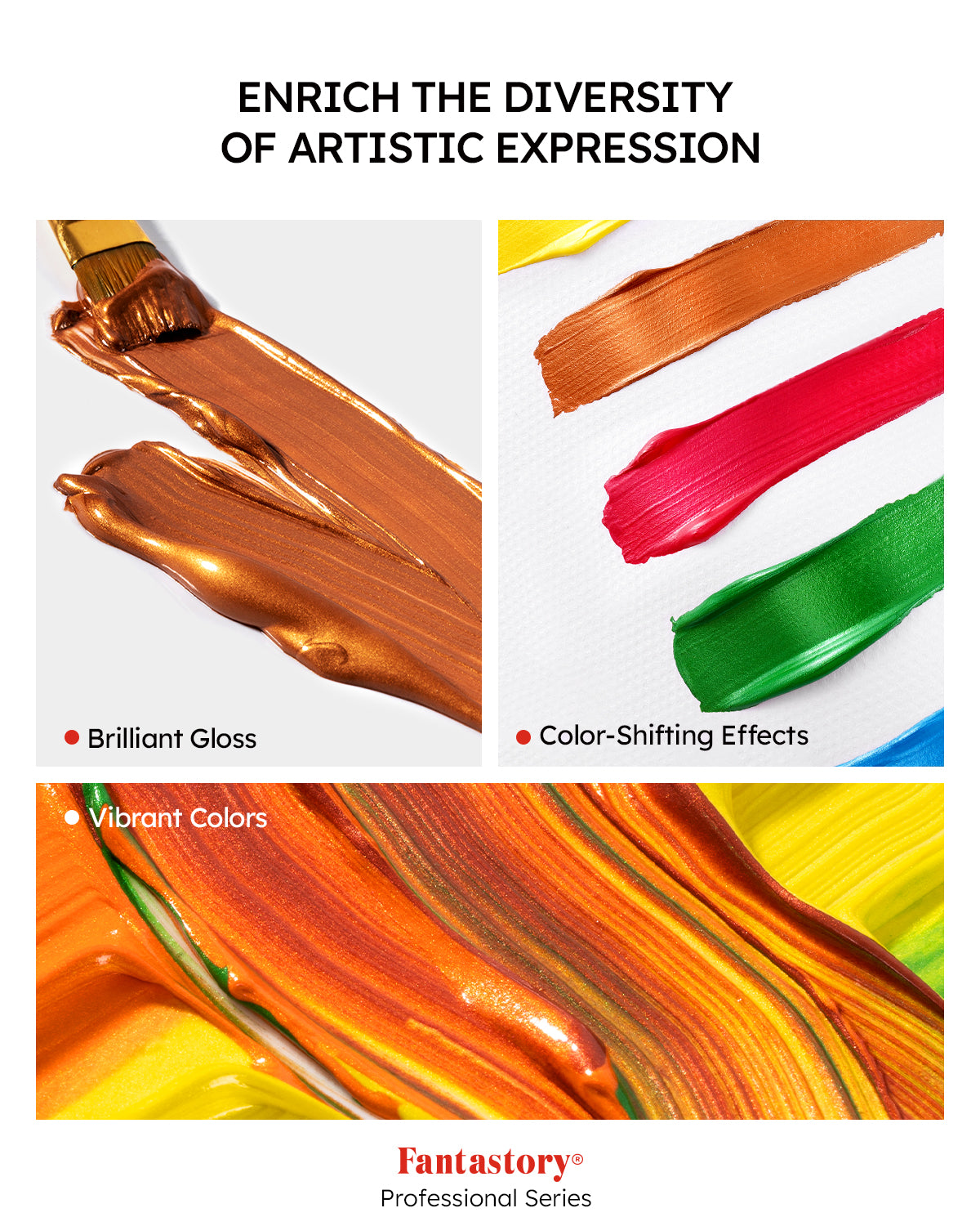 Fantastory Acrylic Paint Set, 20 Metallic Colors, 2 oz, 12 Brushes