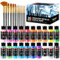 Fantastory Acrylic Paint Set, 20 Metallic Colors, 2 oz, 12 Brushes
