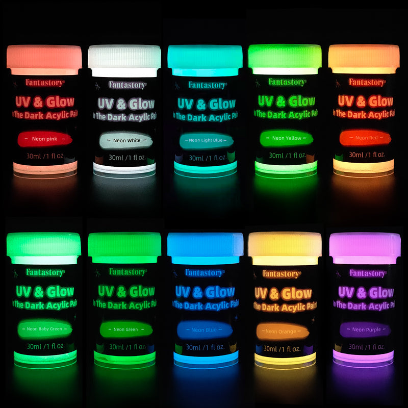 Fantastory 10 Colors Glow in the Dark Paint, 30ml Glow Acrylic Craft Natural Paint