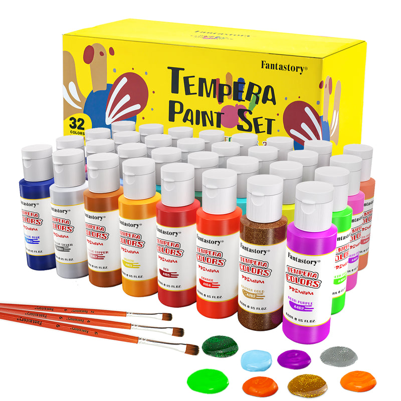 Fantastory 32 Color Kids Washable Tempera Paint Set