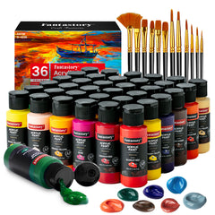 Fantastory (2oz /60ml) Acrylic Paint Set 36 Colors with 12 Brushes for Adults and Kids