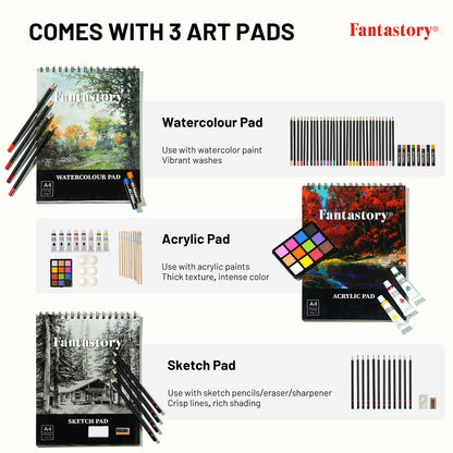 Fantastory Art Coloring Set, 85Pcs Drawing Painting Kit with Wooden Case