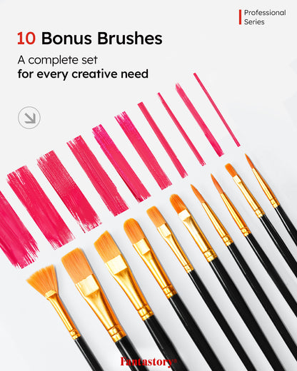 Fantastory Acrylic Paint Set, High Pigment, Quick Dry, Waterproof, 24 Colors with Metallic and White