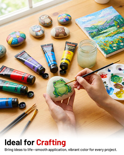 Fantastory Acrylic Paint Set, 18 Tubes x 36ml, Waterproof with High Lightfastness, Extra Metallic Colors, for Canvas Wood Ceramics Models