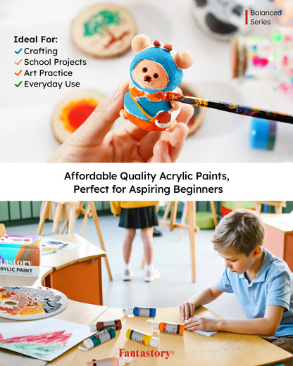 Fantastory Acrylic Paint Set, 24 x 60 ml with 12 Brushes; Christmas Acrylic Paint, Waterproof; For Artwork & DIY Projects on Canvas, Wood, Glass, Clay, Fabric, Ceramic, Paper, Canvas