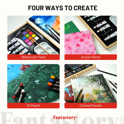 Fantastory Art Coloring Set, 85Pcs Drawing Painting Kit with Wooden Case