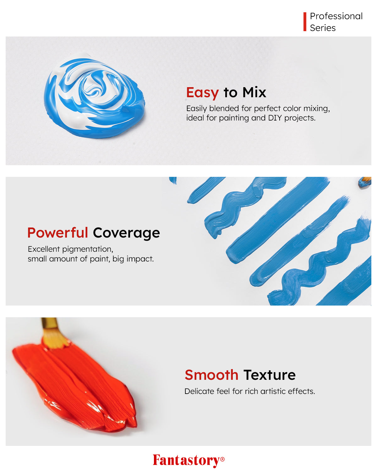 Fantastory Acrylic Paint Set, High Pigment, Quick Dry, Waterproof, 24 Colors with Metallic and White