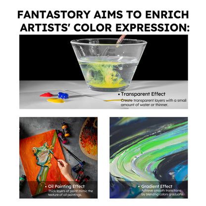 Fantastory (2oz /60ml) Acrylic Paint Set, 28 Colors with 12 Brushes Craft Paint Kit