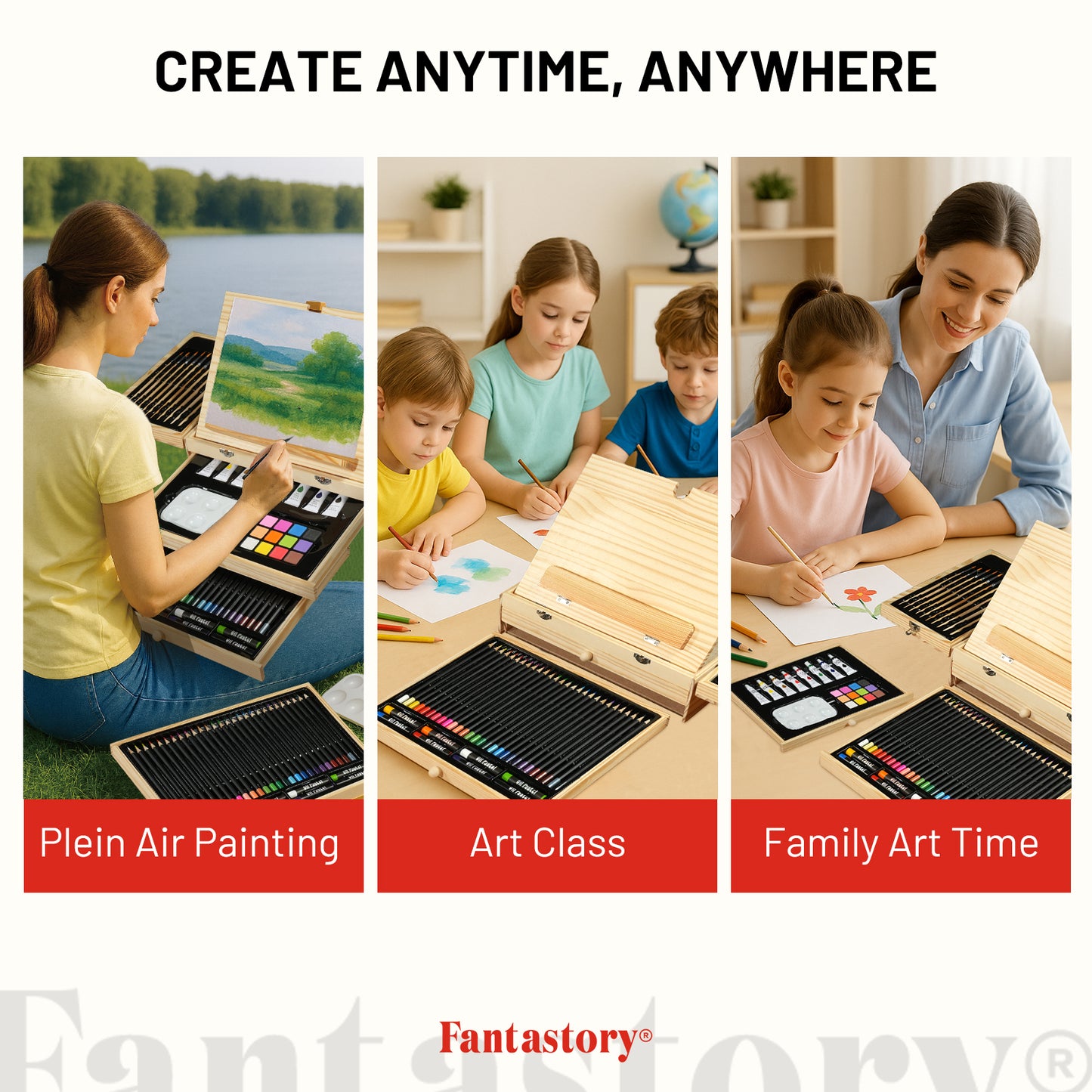 Fantastory Art Coloring Set, 85Pcs Drawing Painting Kit with Wooden Case