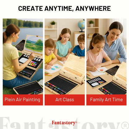 Fantastory Art Coloring Set, 85Pcs Drawing Painting Kit with Wooden Case