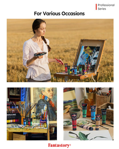 Fantastory Acrylic Paint Set, High Pigment, Quick Dry, Waterproof, 24 Colors with Metallic and White