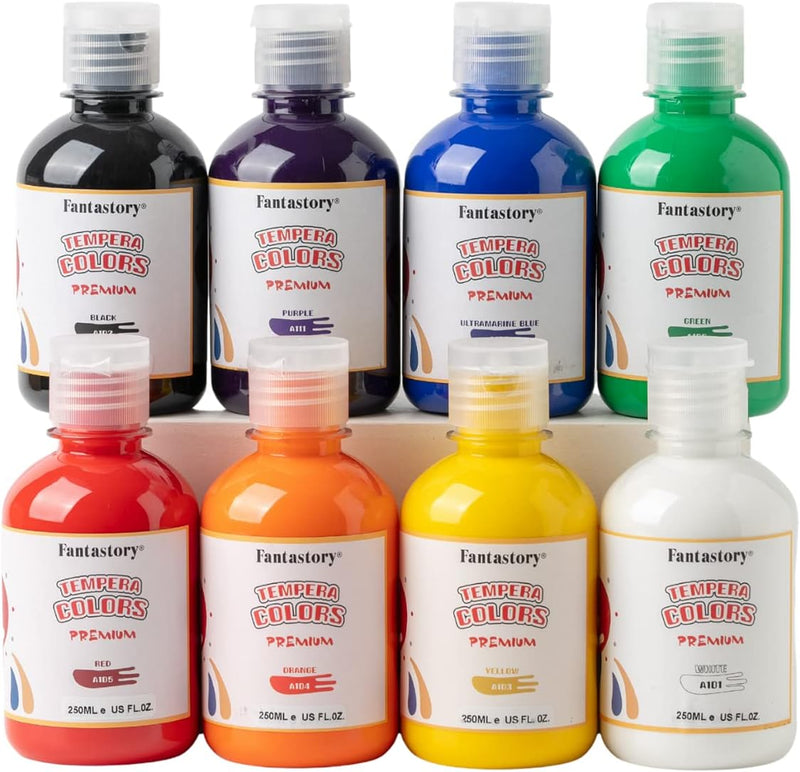 Fantastory Tempera Paint Set 8 Colors (8.4 oz Each) Washable Tempera Paint for Kids