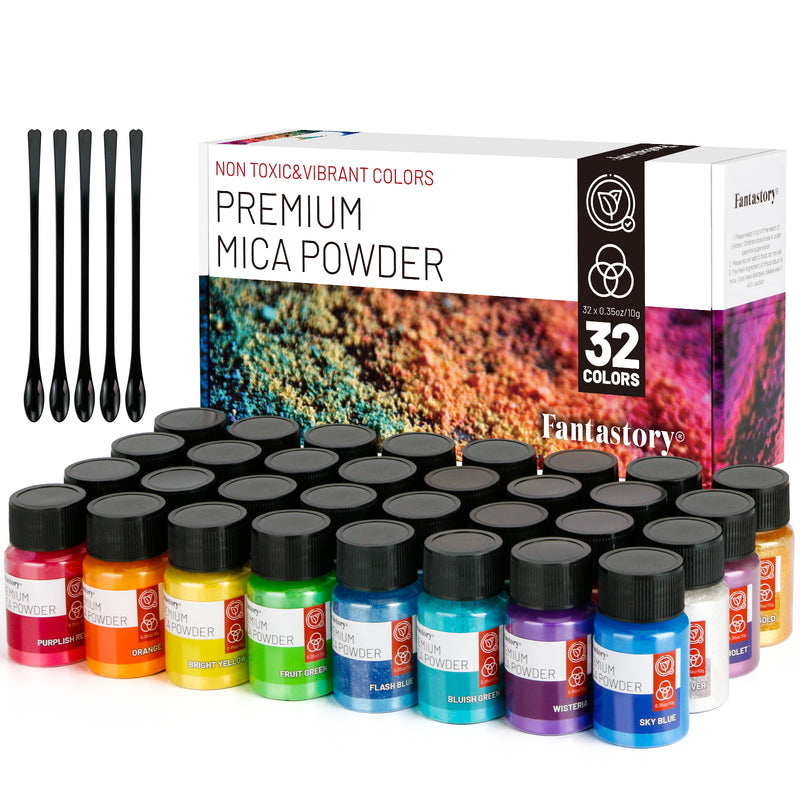 Fantastory 32 Colors Mica Powder for Epoxy Resin, Cosmetic Grade Pigment Powder (0.35oz/10g)