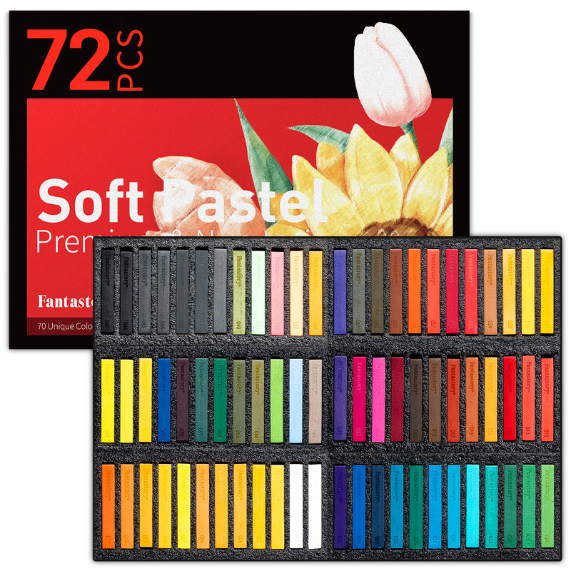 Fantastory Long Soft Chalk Pastels Set, Non Toxic Soft Pastels 72 Sticks,Includes 5 Fluorescent Colors