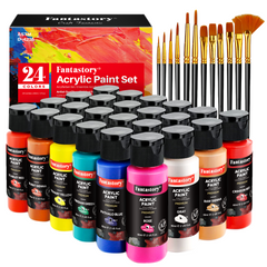 Fantastory Acrylic Paint Set, Art Supplies Kit for Adults & Kids 24 Classic Colors with 12 Brushes