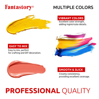 Fantastory 65 Pack Acrylic Paint Set, 50 Colors (2 oz/Bottle) with 12 Art Brushes and Palette