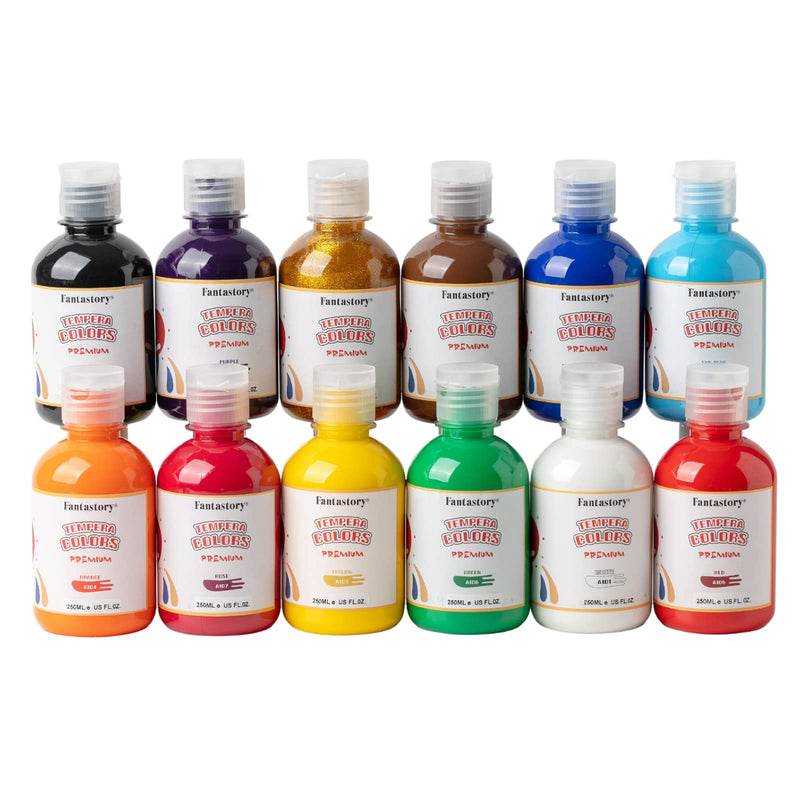 Fantastory Tempera Paint for Kids 12 Colors (8.4 oz Each) Washable Tempera Paint