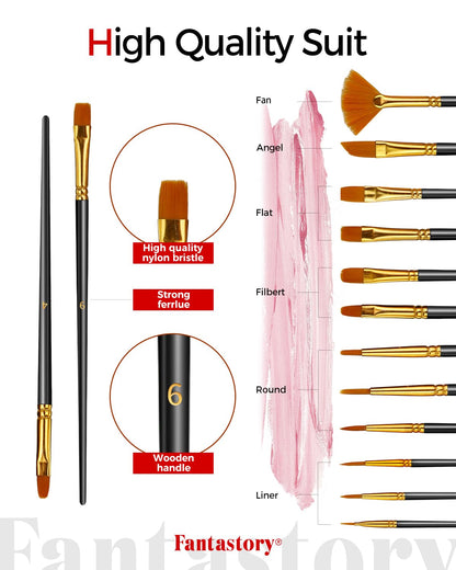 Acrylic Paint Set - 24 Classic Colors (2oz), Craft Paint Kit with 12 Brushes