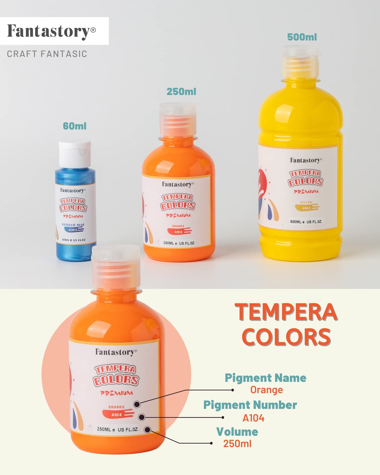 Fantastory Tempera Paint for Kids 12 Colors (8.4 oz Each) Washable Tempera Paint