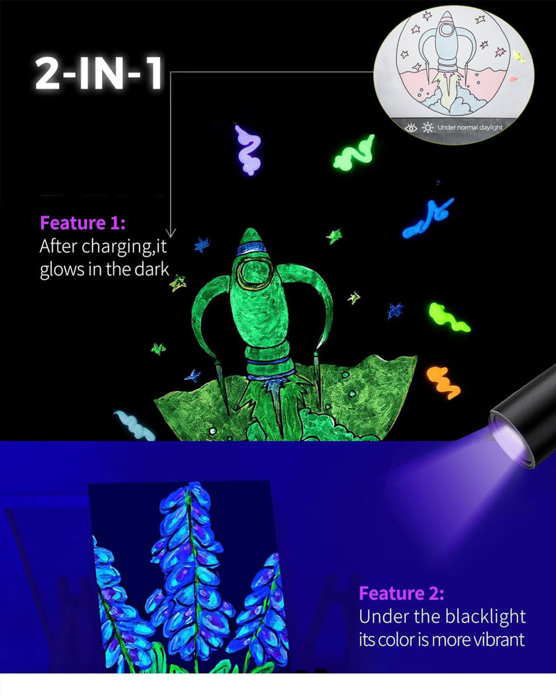 Fantastory 60ml/2oz Neon Glow Acrylic Paints, Glow in The Dark Paint for Christmas,Holiday Decor