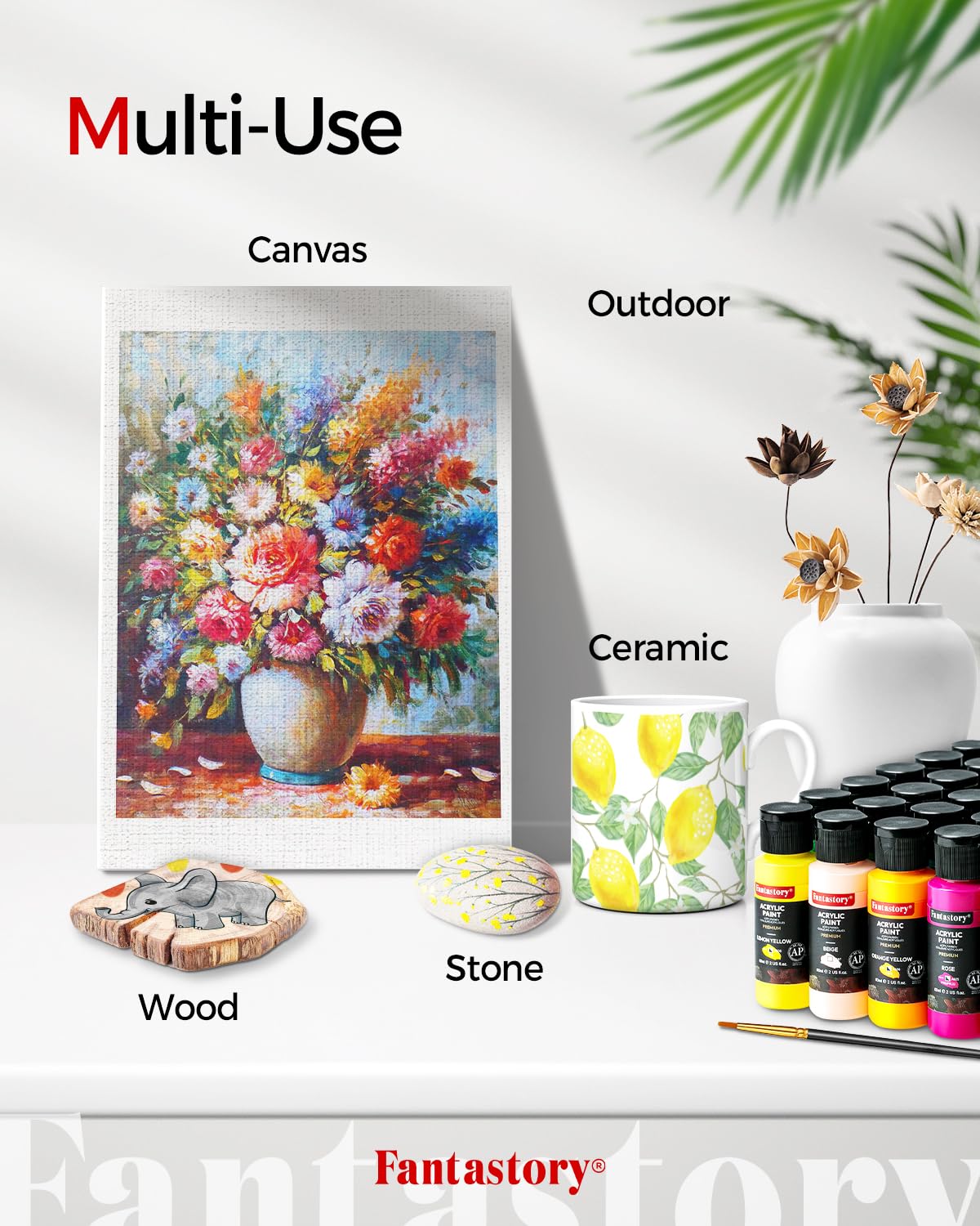 Acrylic Paint Set - 24 Classic Colors (2oz), Craft Paint Kit with 12 Brushes